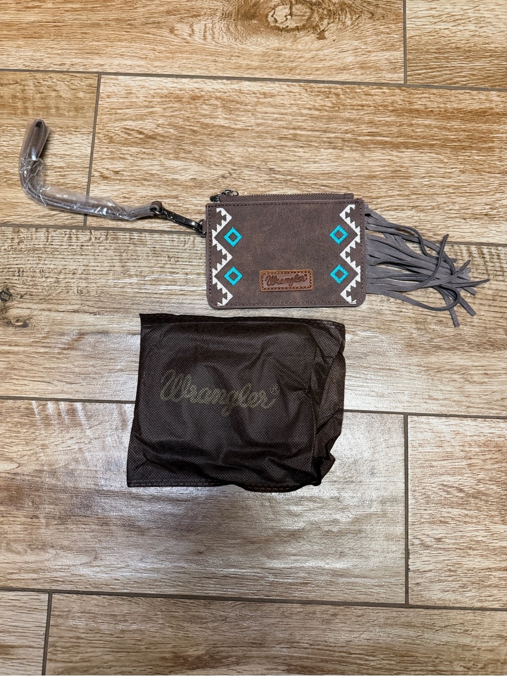 Wrangler Brown Suede Fringe Wristlet with Turquoise Accents *NEW